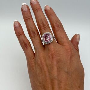 Ring, NWOT, solid 925, pink topaz, halo, sz 6 and 9, feminine, classic,